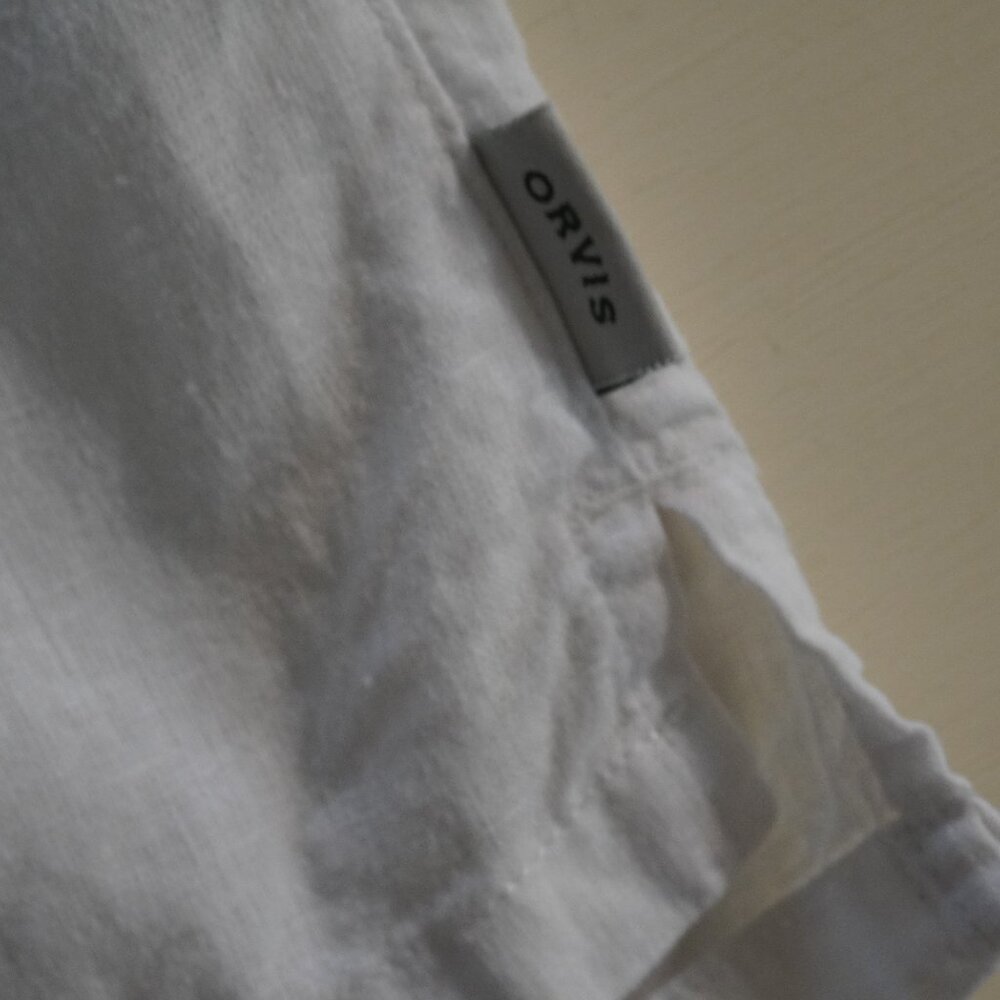 Orvis White Linen Button Down Shirt Cuffed Short Sleeve Pocket Blouse - Picture 6 of 8
